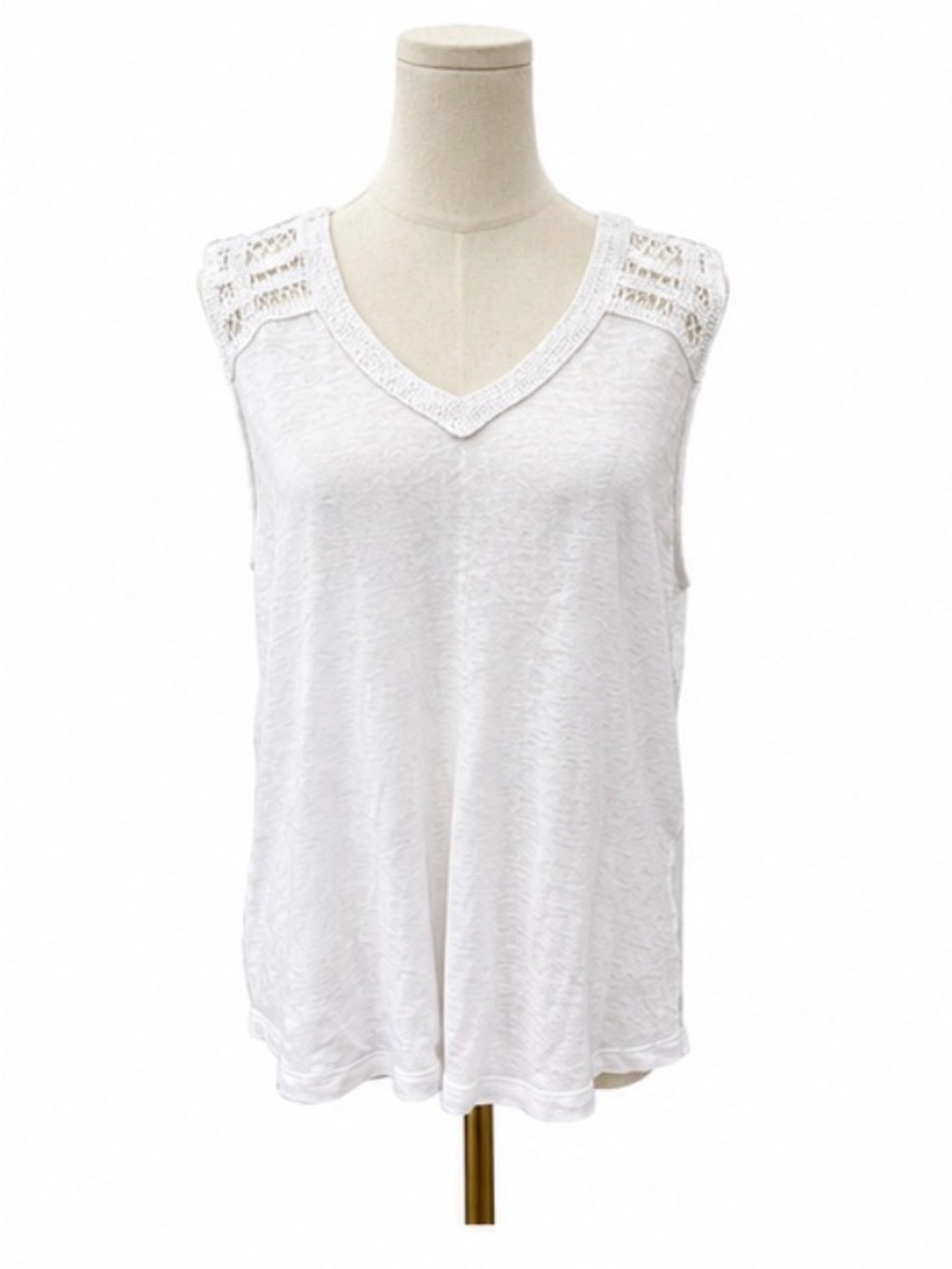 Elie Tahari White Linen Crochet Back Sleeveless Top Size Medium